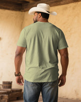 Men's Plus Size Blue Khaki Western Denim Skull Print V-Neck Short Sleeve Tee